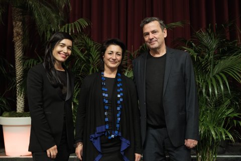 Festivaldirektorin Eva Sangiorgi, Kulturstadträtin Veronica Kaup-Hasler und Viennale Präsident Christian Petzold beim Eröffnungsfest im Rathaus