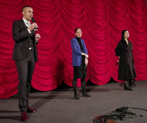 Florian Moser (Bildungsdirektion für Wien) Elke Larcher (stellvertretende Abteilungsleiterin der Abteilung Lehrausbildung und Bildungspolitik der AK Wien) und Festivaldirektorin Eva Sangiorgi, AK Screening KAJ TI JE DEKLICA, Gartenbaukino