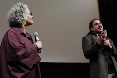 Moderation Brigitta Burger-Utzer und Oscar Ruiz Navia (YA SE VEN LOS TIGRES EN LA LLUVIA), Metro, Kinosalon