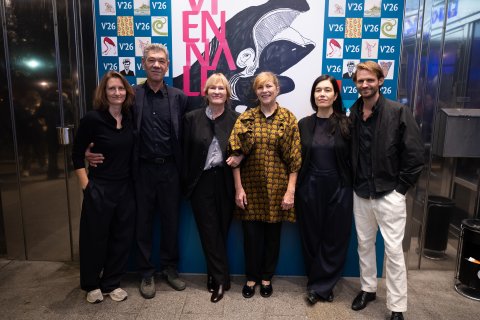 Lixi Frank, Syuelyman Letifov, Valeska Grisebach, Yana Radeva, Festivaldirektorin Eva Sangiorgi und David Bohun, DAS GETRÄUMTE ABENTEUER, Gartenbaukino